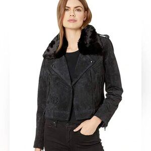 Black Blank NYC Suede and Faux Fur Moto Jacket Size XS